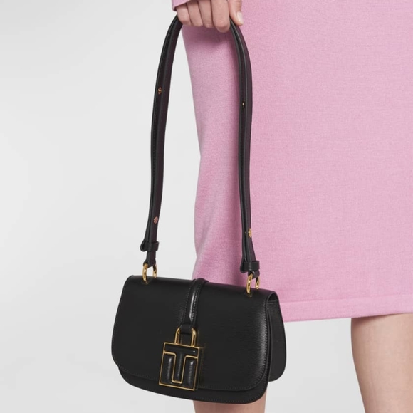 Authentic Tom Ford 001 Lock Mini Flap Shoulder Bag color BLACK - Picture 7 of 15